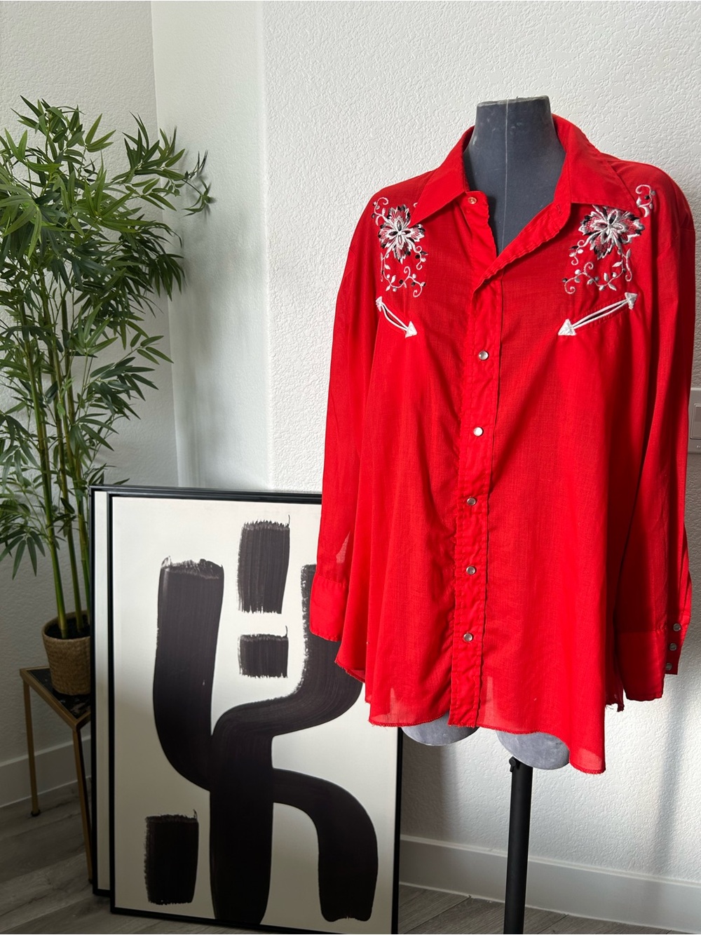 Embroidered Red Women's Button-Down Blouse